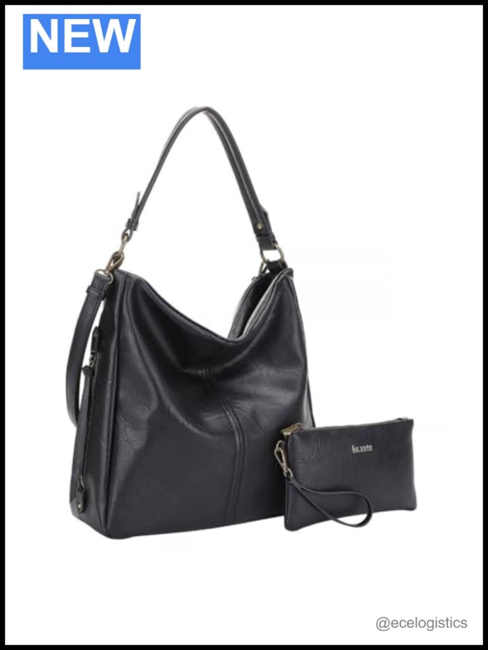 Vegan Leather Hobo Purse & Wristlet Set - 2 Piece Slouchy Bag with Crossbody